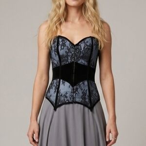 Coquette Corset Top Black Grey Pace Size Small Renaissance Castlecore Fairytale